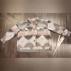 La Miel, Oversized Zion distressed button down shacket.  Size S.